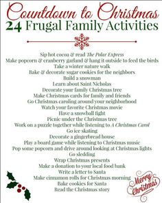 a christmas menu with the words, holiday activities and instructions