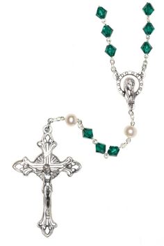 Emerald Green Catholic Rosary w/Swarovski Crystals, May Birthstone -Communion, Confirmation, RCIA, B Birth Month Colors, Pray The Rosary, Rosary Jewelry, Cultured Pearl Bracelet, Marble Earrings, Praying The Rosary, The Rosary, Gift Sets For Women, Cultured Pearl Necklace