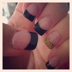 Gel Nails With Black, Nails With Black Tips, Nails With Black, Black Tips, Acrylic Gel, Gold Accent, Mirror Mirror, Nails Ideas