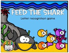 a poster with the words feed the shark and other cartoon animals in front of it