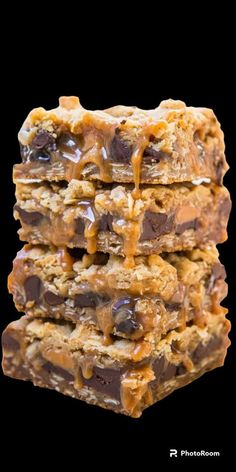 chocolate chip cookie bars stacked on top of each other