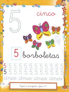 the number five with butterflies on it is in spanish and has numbers for each letter