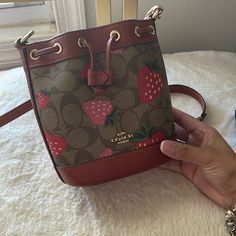 Comes With Strap Coach Strawberry Bag, Coach Strawberry, Strawberry Bag, Bags Coach, Pink Red, Coach Bags, Bag Lady, Red, Pink