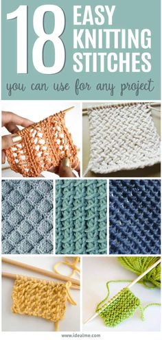 18 Easy Knitting Stitches You Can Use for Any Project - Ideal Me Knitting Techniques Tutorials, Easy Knitting Stitches, Knitting Projects Blanket, Knitting Projects Sweaters, Knitting Projects Free, Simple Knitting, Trendy Knitting, Easy Knitting Projects, Crochet Geek