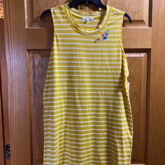 Nwt Very Comfortable And Mustard Yellow And White Striped Sleeveless Dress! Size 1x, Brand Is Ultraflirt! Yellow Cotton Tank Top For Spring, Yellow Cotton Sleeveless Summer Dress, Mustard Sleeveless Tank Top For Summer, Mustard Tank Top For Spring, Mustard Sleeveless Cotton Top, Sleeveless Mustard Cotton Tops, Casual Cotton Tank Dress, Casual Yellow Sleeveless Tank Top, Casual Yellow Sleeveless Dress