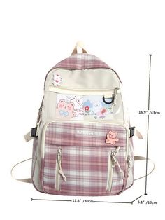 Bag For Love - Cartoon Decor Plaid Pattern Large Capacity Backpack - Women Backpacks Product Description Color Pink Quantity 1 piece Composition 100% Nylon Material Nylon Size Chart INCH CM Size Bag Width Bag Height Bag Length Strap Length one-size 5.1 16.9 11.8 29.5 Size Bag Width Bag Height Bag Length Strap Length one-size 13 43 30 75 Similar Products h2 { text-align: center; } .red-box { width: 100%; display: flex; flex-direction: row; flex-wrap: wrap; justify-content: center; } .red-box > di Cute Large Capacity Nylon Backpack, Large Capacity Backpack, Pink Backpack, Olivia Mark, 16 9, Plaid Pattern, Womens Backpack, For Love, Bags Women