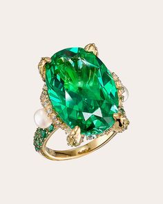 Anabela Chan Tourmaline Mermaid Ring | Olivela Silver Apple, Canary Diamond, Mermaid Ring, Sapphire Jewelry, Apple Green, Multi Stone Ring, Green Tourmaline, Princess Cut Diamonds, Brilliant Diamond