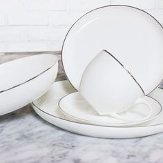 The Strand Platine Collection Has A Sleek And Contemporary Design Contoured With An Elegant Platinum Edge, Perfect For Casual Or Formal Dining. Made Of Fine Bone China. Service For 4., Fine Bone China Set Includes: 4 Dinner Plates (26.7cm 10.5"") 4 Salad Plates (20.3cm 8"") 4 Bowls (20.3cm 8"") 4 Cups (220ml 7.44oz) 4 Saucers Schott Zwiesel, China Set, Adjustable Base, Coffee Capsules, Print Coupons, China Sets, Formal Dining, Fine Bone China, Dinnerware Set