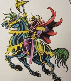 a drawing of a knight on a horse