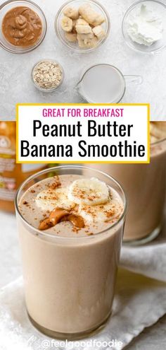 the peanut butter banana smoothie is ready to be eaten