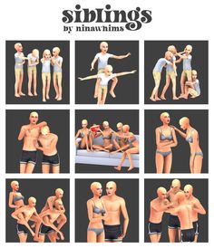 multiple images of people in swimsuits posing for the camera with their arms around each other