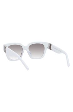 Indelible design elevates sleek Italian square sunglasses that are sure to turn heads. 53mm lens width; 18mm bridge width; 135mm temple length 100% UV protection CR-39 lenses Acetate Made in Italy Modern White Square Frame Sunglasses, White Square Frame Sunglasses With Polarized Lenses, Rectangular Tinted Sunglasses In Optic White, White Wayfarer Sunglasses With Gradient Lenses, Modern White Wayfarer Sunglasses, White Cat Eye Shield Sunglasses With Gradient Lenses, White Rectangular Shield Sunglasses With Gradient Lenses, Modern White Square Frame Cat Eye Sunglasses, Optic White Sunglasses With Uv Protection And Square Frame