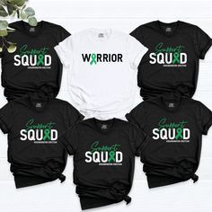 six t - shirts with the words support, warrior and proud printed on them