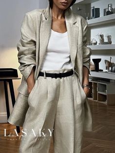 Lasaky - Contemporary Urban Loose Fit Blazer with Shawl Collar in Solid Color Plain Blazer, Plain Jeans, Types Of Coats, Linnet, Collar Designs, Type Of Pants, Linen Blazer, Fashion Lookbook, Casual Denim