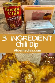 three ingredient chili dip with tortilla chips