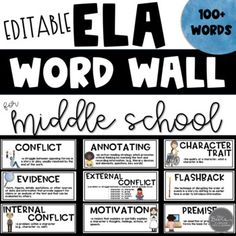 an ela word wall for middle school students to use in their classroom workbook