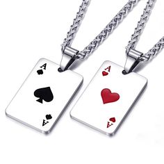 PRICES MAY VARY. 2 pieces of poker chains(Heart Ace x1 & Ace of Spades x1) as a set. Lucky Poker is engraved on the back side. Lucky charm for poker enthusiasts. Best friends necklace for 2. The poker pendant is solid and mirror finished, it feels comforting and calming when you touch it Good Quality. VICIMA provide good quality jewelry, we focus on each manufacturing process and perform full inspection, including 100% clasp inspection. Avoid disappointment and trouble caused by product defects Good Choice of Gift-giving. Comes with VICIMA branded velvet jewelry pouch(2pcs), perfect gifts for men Don't like your product when you get it? Don't worry. We'll always stand behide our products and we take pride in our commitment to quality and your satisfaction Materials and Specifications. Mate Ace Of Spades, Best Friend Necklaces, Friend Necklaces, Lucky Charm, Gifts For Men, Poker, Jewelry Pouch, Quality Jewelry, Stainless Steel Chain