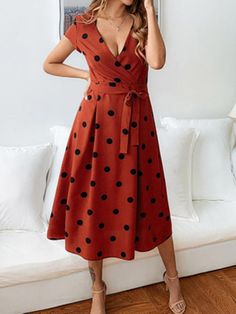 Sku CY-!22207 Material Polyester Occasion Going out , Casual , Vacation Neckline V-neck Seasons Spring , Summer , Autumn Type Midi Dresses Color RED,BLUE Size S,M,L,XL Size chart: Please consult the size chart we provide for this item's measurements to help you decide which size to buy. Please note: There may be 1-3cm differ due to manual measurement. CMINCH Cm Bust Waist Sleeve Length S 88 67-80 11 112 M 93 72-85 11.5 113.2 L 99 78-90 12 114.4 XL 106 85-95 12.5 115.6 Ruffle Long Dress, Vintage Polka Dot Dress, Polka Dot Midi Dress, Long Sundress, Summer Beach Party, Mid Calf Dresses, Wrap Midi Dress, Prom Dresses Long With Sleeves, Midi Short Sleeve Dress