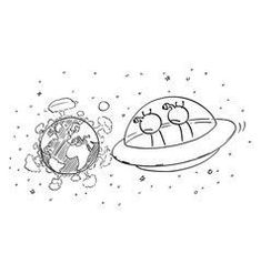 a drawing of two people floating on an inflatable object with the earth below them