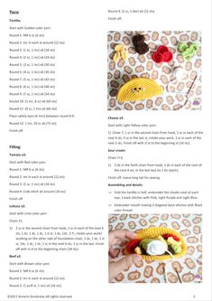 the instructions for crocheted food are shown in this page, with pictures of different items