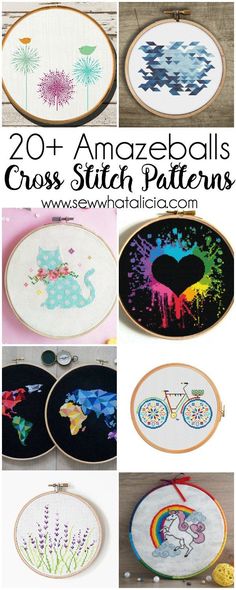 cross stitch patterns with the words 20 + amazing cross stitch patterns in different styles and colors