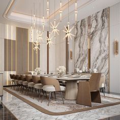 an elegant dining room with marble walls and flooring