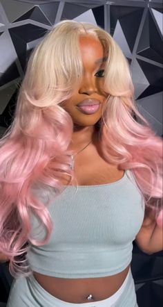 Cotton Candy Pink Hair On Black Women, Multi Colored Wigs For Black Women, Pink Wigs Hairstyle, Dyed Lace Front Wig, Baby Pink Highlights In Blonde Hair, Blonde And Pink Balayage, Pink Wig Styles, Blonde With Color, Two Tone Pink Hair