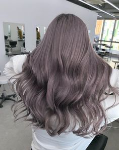 Ash Coloured Hair, Gray Purple Hair Dye, Lavender Ash Hair Color, Lavender Gray Hair Color, Hair Color Ideas Silver Gray, Korean Hair Colour Ideas, Silver Color Hair, Purple Ashy Hair, Gray Green Hair