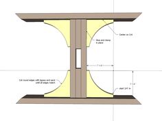 an image of a wooden table with measurements for the top and bottom section on it