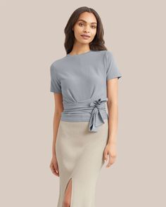 Jude Cropped Wrap Blouse  |  Modern Citizen Spring Stretch Blouse For Business Casual, Versatile Wrap Top With Tie Waist, Chic Stretch Top For Office Wear, Versatile Fitted Wrap Top, Versatile Fitted Wrap Top For Workwear, Chic Fitted Faux Wrap Top, Fitted Wrap Top With Tie Waist, Chic Fitted Top With Faux Wrap, Fitted Faux Wrap Versatile Blouse