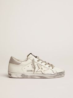 Super-Star sneakers with silver sparkle foxing and metal stud lettering | Golden Goose Classic Silver Sneakers With Perforated Toe Box, Sporty Silver Sneakers With Branded Heel Counter, Golden Family, The Golden Goose, Metal Lettering, Colorful Heels, Love Time, Custom Gift Wrapping, Golden Goose Sneakers