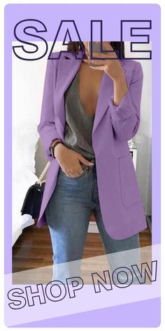 Casual Long Sleeves Purple Suit Jacket -WL181109707-8 Purple Suit Shoes, Realtor Outfits For Women Casual, Lavender Blazer Outfits For Women, Purple Business Casual, Lavender Blazer Outfit, Purple Casual Outfit, Lavender Outfit Ideas, Purple Jacket Outfit, Purple Blazer Outfit