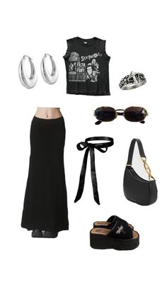 Kpop Party Outfit, Punk Concert Outfit, Black Skirt Outfit Ideas, Casual Outfits Summer, Cool Outfit, Grunge Style, Outfits Summer