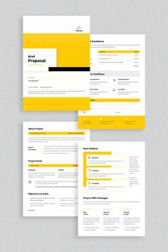 three yellow and white resume templates on top of each other