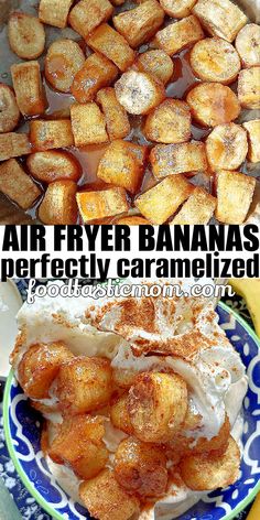 air fryer bananas perfectly caramelized and baked in the oven with cinnamon sugar