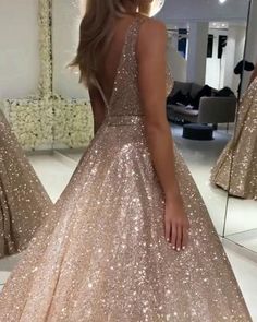 Image of Rose Gold Sparkle Dress Long Sparkle Dress Long, Rose Gold Quinceanera Dresses, Gold Sparkle Dresses, Cultural Dress, Sequin Ball Gown, Quinceanera Dresses Gold, Sparkly Prom Dress, Sparkly Prom Dresses, Professional Dress