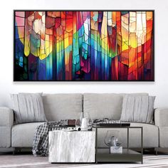 Shattered Spectrum Canvas Art Clock Canvas Contemporary Interiors, Abstract Oil Painting, Abstract Oil, Oil Painting Abstract, Stained Glass Windows, Blue And Yellow, Contemporary Interior, Framed Wall, Geometric Shapes