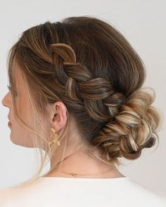 33 Wedding Updos With Braids ❤ wedding updos with braids low bun nicoledrege #weddingforward #wedding #bride #weddingupdoswithbraids #weddinghair Simple Updos For Wedding Bridesmaid, Braid Into Bun Updo, Bridesmaid Hair Low Bun Braid, Up Style With Braids, Side Braid Low Bun Wedding Hair, Bridesmaid Hairstyles Updo With Braid, Cute Updos For Medium Hair Wedding, Braided Low Bun Wedding, Low Bun For Bridesmaid