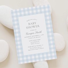 Classic Blue Gingham Boy Baby Shower Invitation | Zazzle Blue Gingham, Baby Shower Invitation, Classic Blue, Shower Invitation