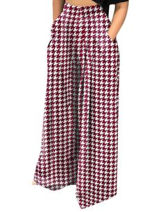 Red Plaid Print Wide Leg Pants with Pockets Red Wide Leg Pants With Pockets For Fall, Red Non-stretch Wide Leg Pants With Pockets, Wide Leg Burgundy Pants With Pockets, Casual Red Wide Leg Pants, Full Length, Casual Red Wide Leg Full Length Pants, Casual High Waist Burgundy Pants, Burgundy Wide Leg Pants With Pockets, Burgundy Wide-leg Pants With Pockets, Red Non-stretch Bottoms With Pockets