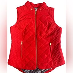 New With Tags Pit To Pit 19” Length In Front 24” Back Length 25” Two Pockets Gold Hardware 100% Polyester Blue And White Pattern On The Inner Lining Smoke Free Home Beautiful Red Quilted No Call Out Tags : Vest , Red , Quilted Vest , Sleeveless, Puffy , Crown & Ivy, Warm, Winter , Holidays, Gifts , Xmas , Christmas Red Sleeveless Vest Outerwear, Red Sleeveless Fall Outerwear, Red Sleeveless Outerwear For Fall, Fitted Red Vest Outerwear, Red Fitted Sleeveless Outerwear, Fitted Red Sleeveless Outerwear, Navy Blue Quilt, Polka Dot Vest, Animal Print Vests