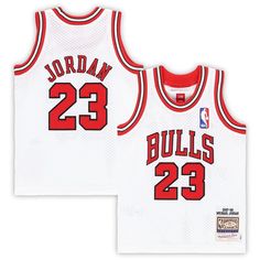 Your young Chicago Bulls fan can rep the GOAT with this Michael Jordan Hardwood Classics Authentic jersey from Mitchell & Ness. Its official design replicates the jersey MJ wore during the 1997/98 season, a timeless look that all basketball fans can appreciate. Not to mention its mesh design helps promote airflow for added comfort. Machine wash with garment inside out, tumble dry low Material: 100% Polyester Woven jock tag Authentic Throwback Jersey Officially licensed Perforated mesh design Nba Bulls, Jordan Chicago, Michael Jordan Chicago Bulls, Jordan White, Nba Chicago Bulls, Sports Uniforms, Tailored Design, Mesh Design, Upper Deck