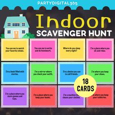 an indoor scavenger hunt is shown with the words, party digitalloss