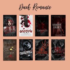 the cover art for dark romance series, with six different covers in red and black