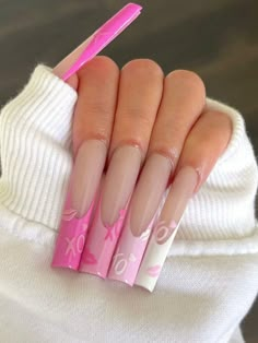 Multicolor  Collar    3D Nails Embellished   Beauty Tools Vday Nails, French Pink, Sassy Nails, Love Lips, Nagel Tips, Coffin Press On Nails, Long Acrylic, Square Head, Fake Nail