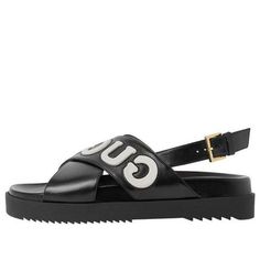 (WMNS) Gucci Sandal with Logo Script 'Black White' 738691-AAB3J-1363 Gucci Black Luxury Sandals, Black Gucci Luxury Sandals, Designer Black Sandals With Logo Strap, Black Gucci Sandals For Summer, Logo Script, Gucci Sandals, Limited Edition Sneakers, Sport Sneakers, Stylish Sneakers