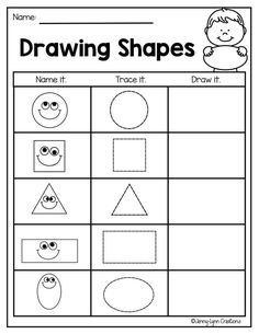 the worksheet for drawing shapes is shown in black and white, with an image of