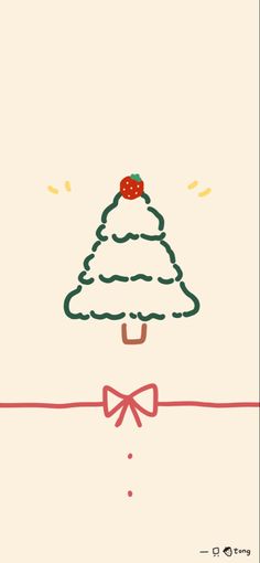 a drawing of a christmas tree with a bow tie