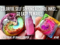 someone is holding two colorful nail polishes in their hand and the words, colorful self - inking alcohol inks so easy to make