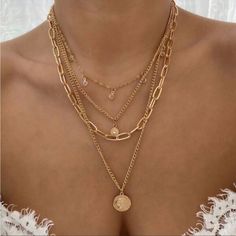 Gold Tone Multilayer Pendant Chain Necklace Set Boho Layered , Faux Gold , Ships In 7-8 Days Formal Jewelry, Layered Chain Necklace, Free People Jewelry, Multi Layer Necklace, Layered Jewelry, Gold Necklace Layered, Coin Necklace, Coin Pendant, Trendy Jewelry